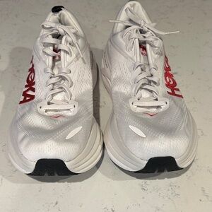 Men’s Hoka Bondi 8 White and Red Running Shoes